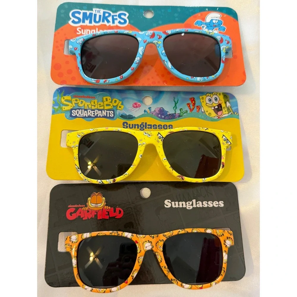 Kids Sunglasses 3 Pack Nickelodeon The Smurfs SpongeBob Garfield Bundle New